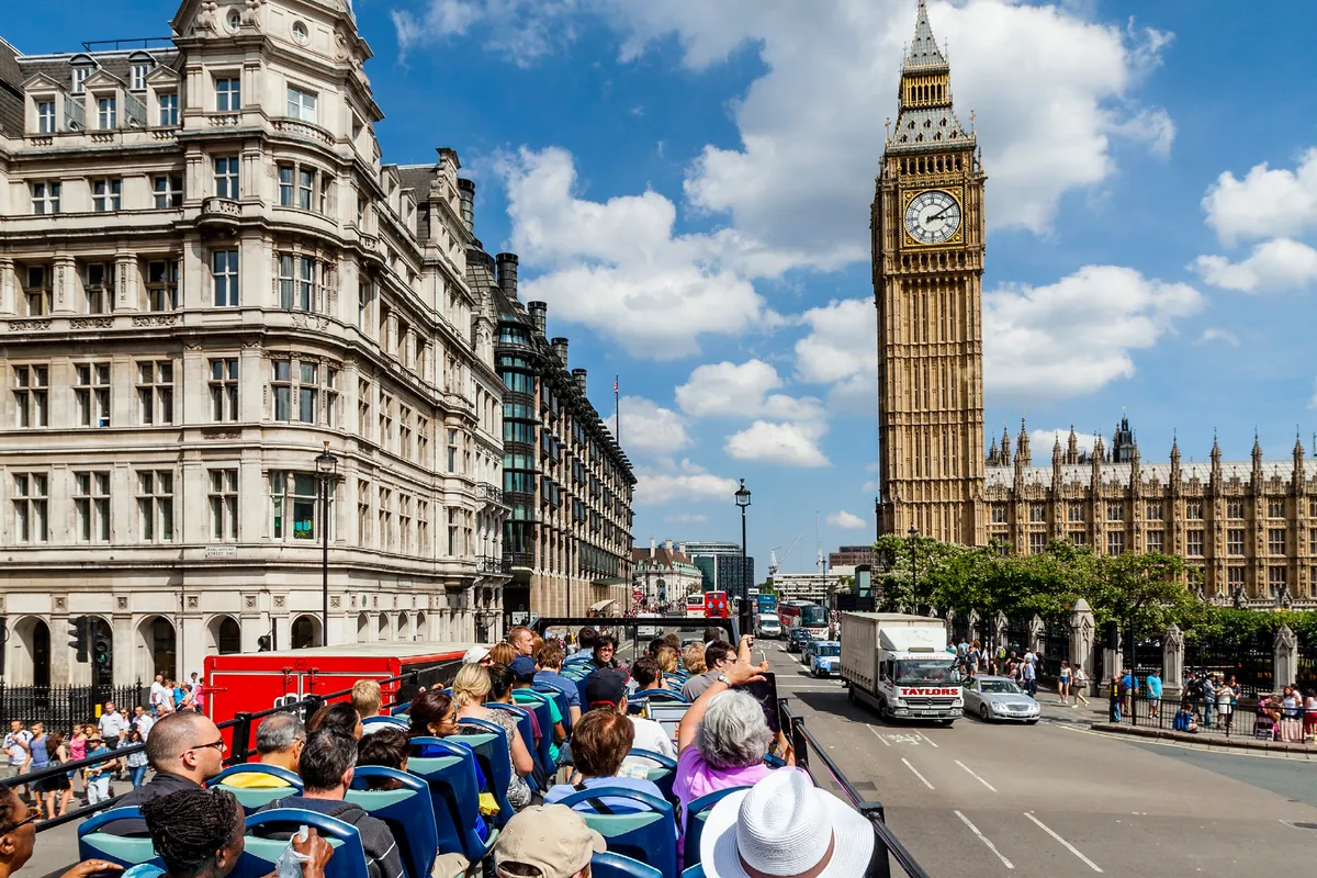 With open-top decks, the bus offers panoramic views of landmarks like the Big Ben