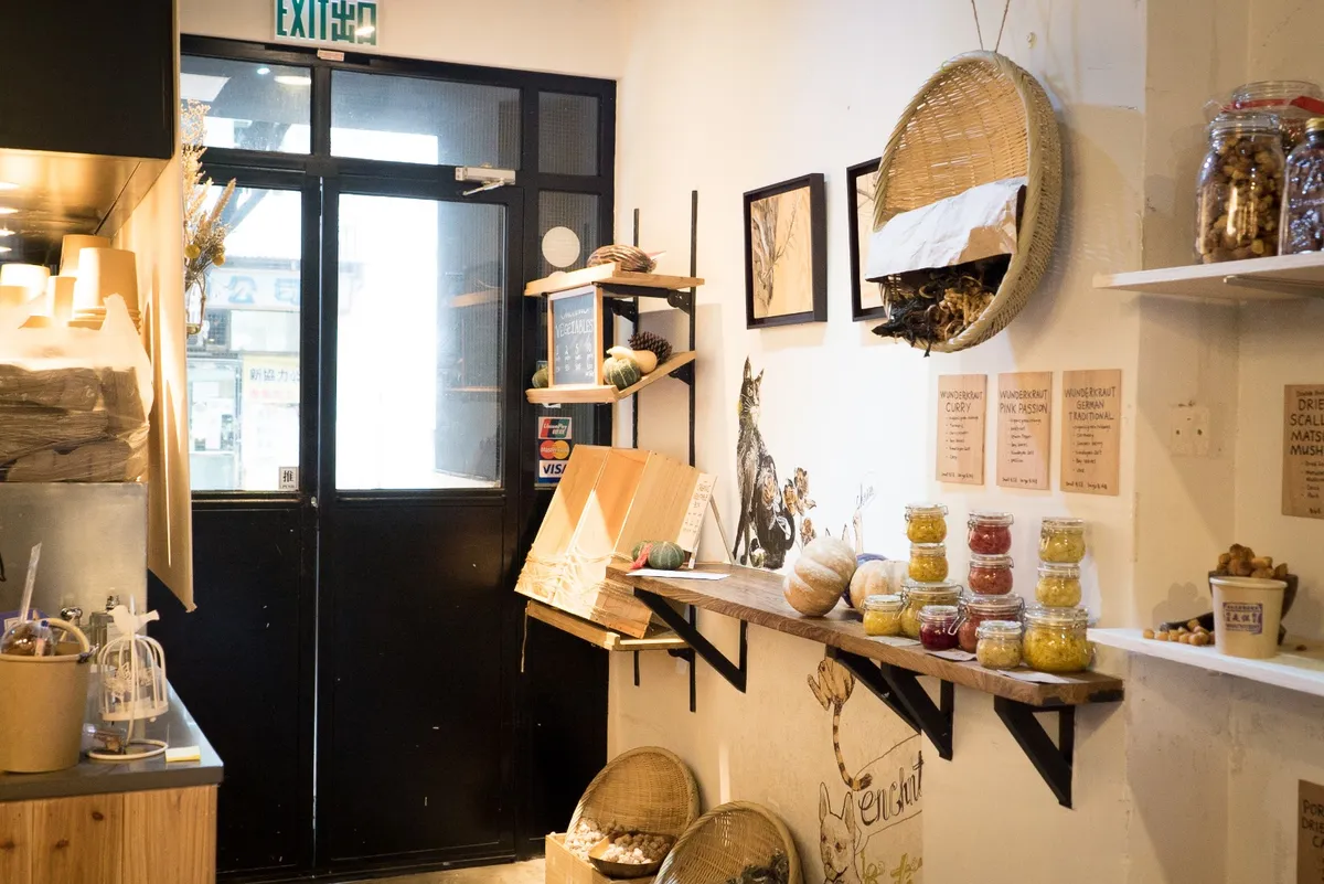 Bask in the industrial yet organic atmosphere of the shop decorated by herbs, vegetables, and fresh crops