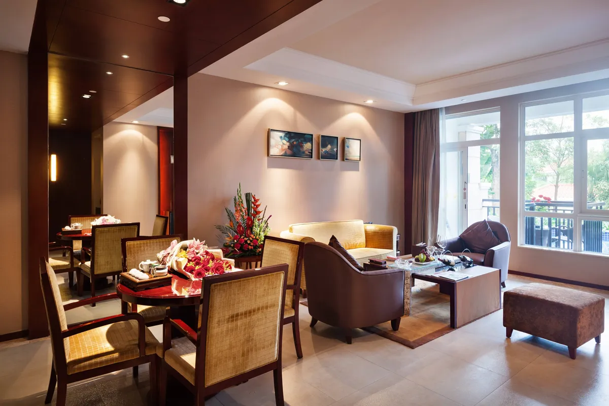Each room has a private balcony and floor-to-ceiling windows.