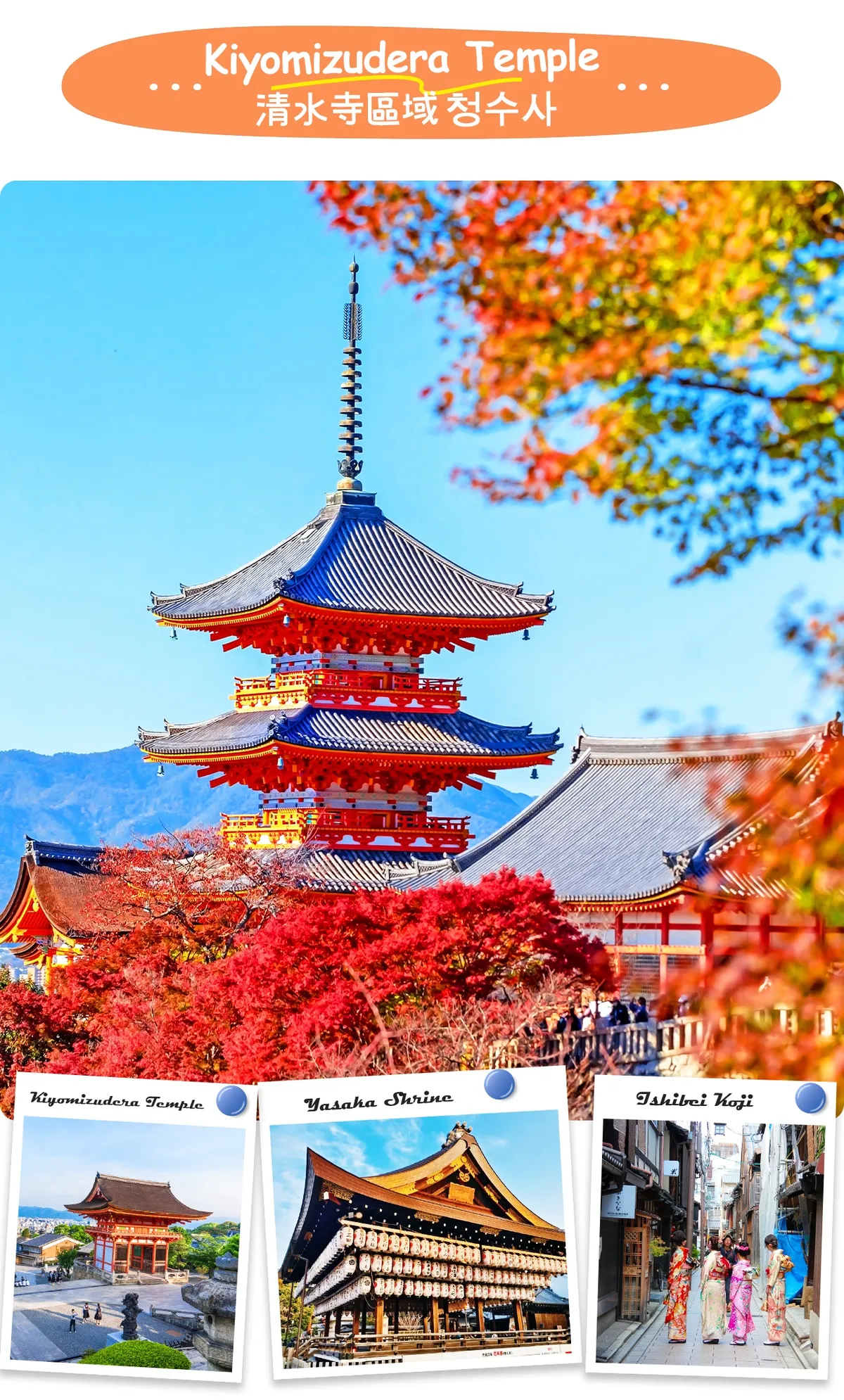 Der Kiyomizu-dera Tempel ist Kyotos repräsentativstes Weltkulturerbe, berühmt für seine hängende Holzkonstruktion „Kiyomizu-Bühne“.