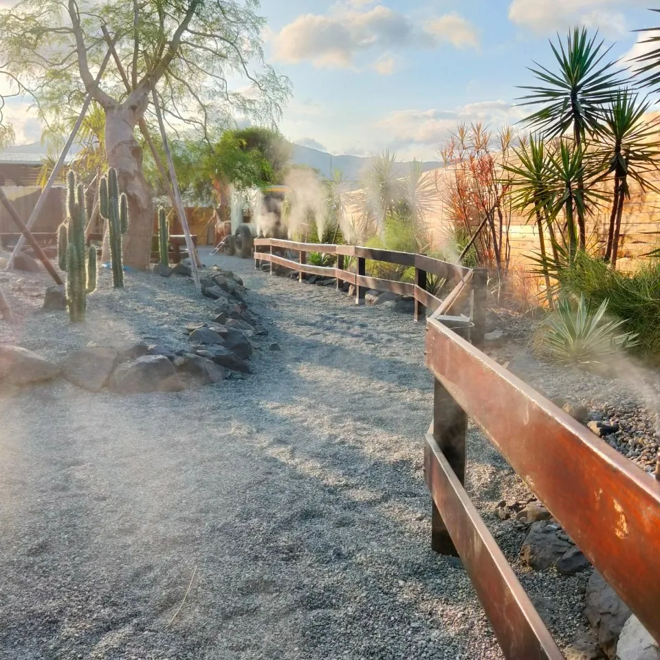 ¡El parque alberga muchas plantas suculentas y resistentes a la sequía, creando una fuerte atmósfera de desierto del oeste americano!